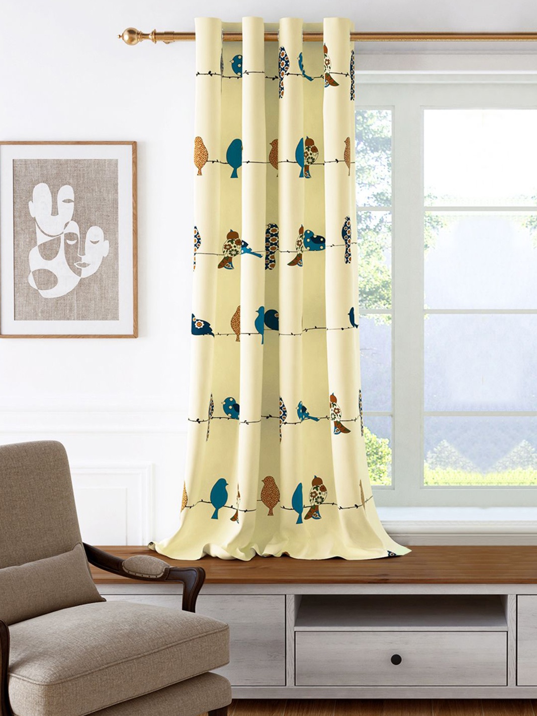 

Story@home Yellow & Blue Abstract Room Darkening Cotton Window Curtain