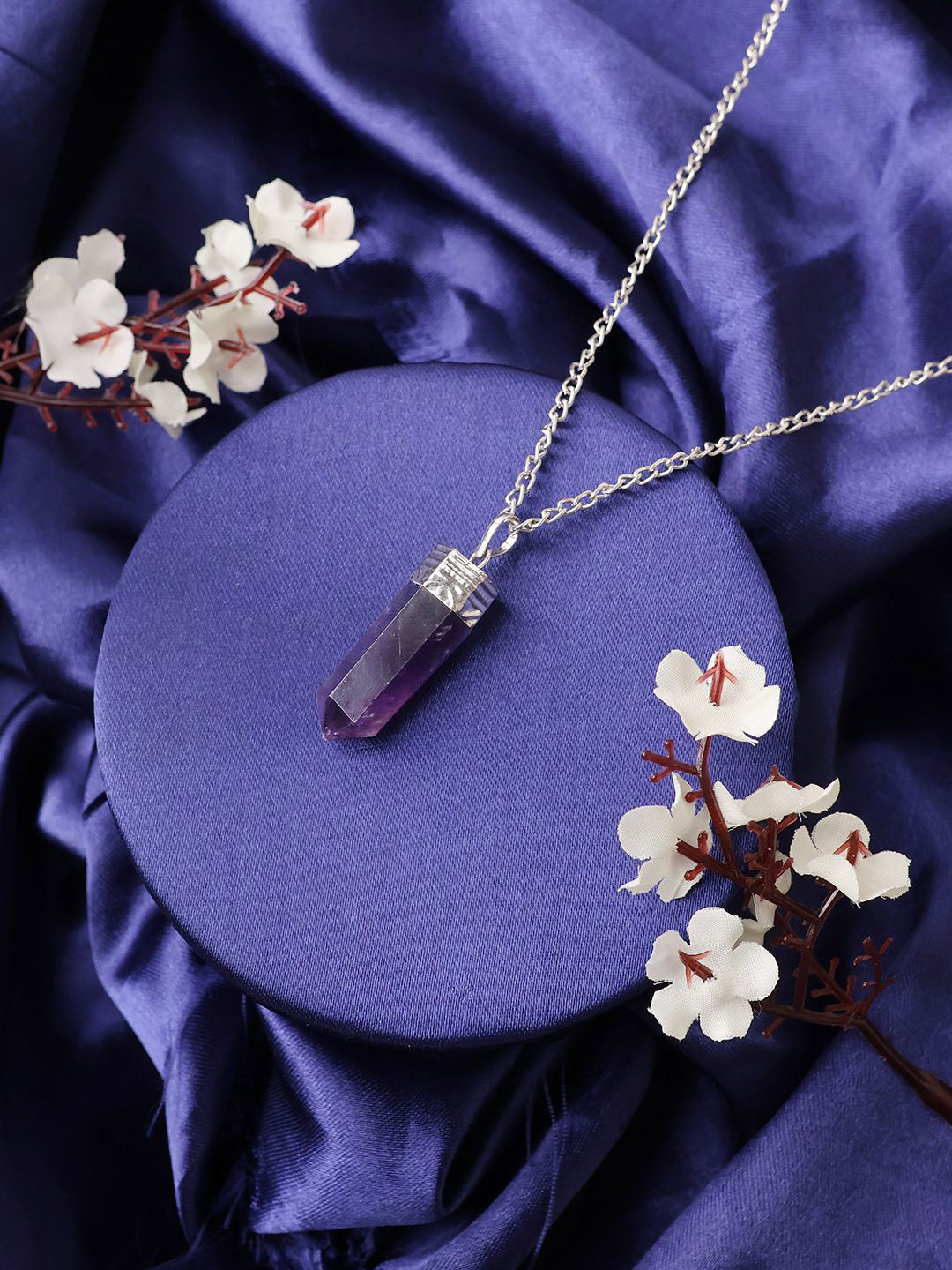 

Shubhanjali Unisex Silver-Plated Amethyst Pencil Pendant