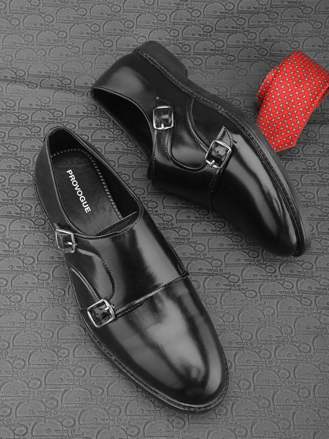 

Provogue Men Leather Formal Monk Shoes, Black