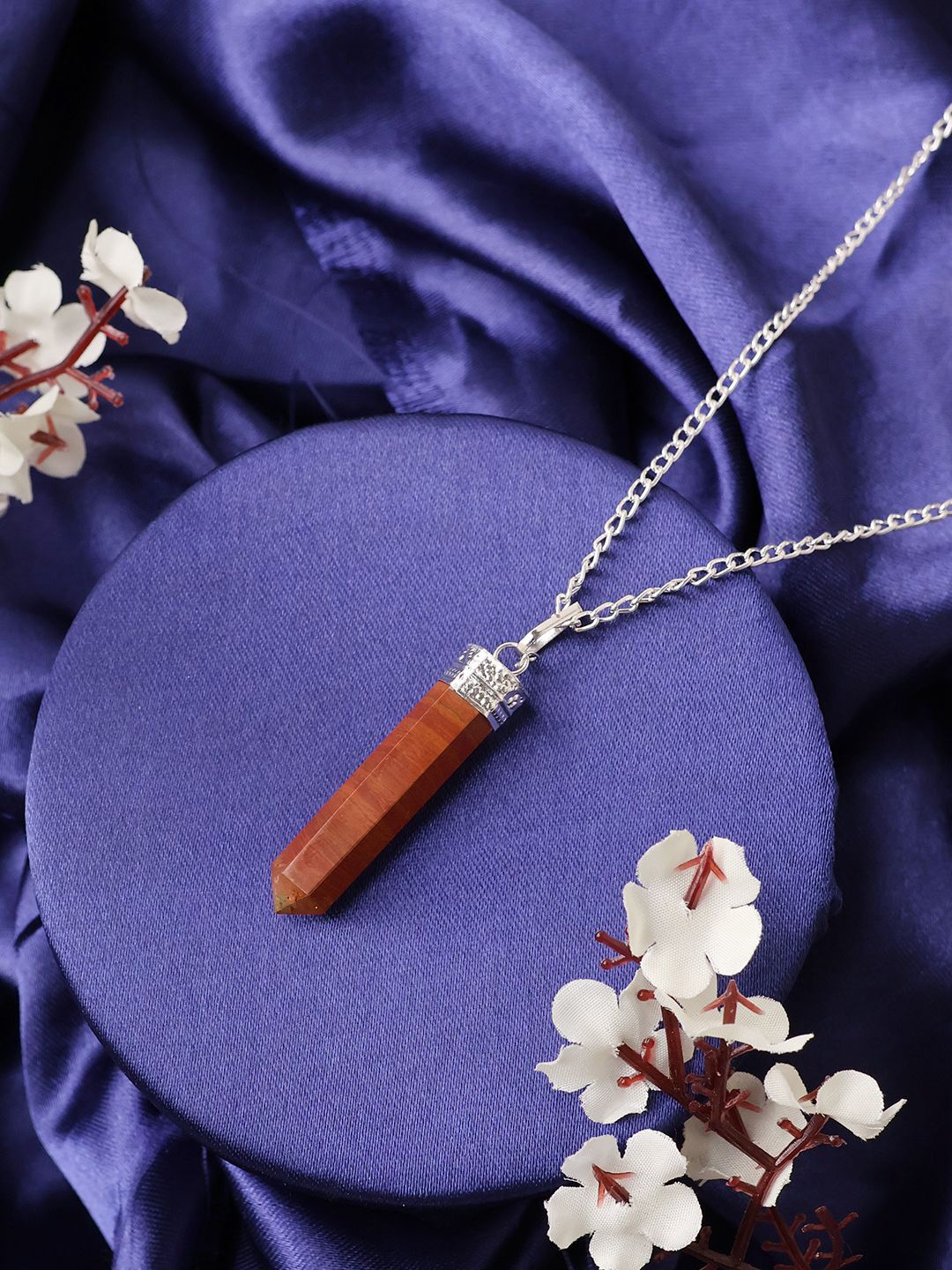 

Shubhanjali Unisex Silver-Plated Jasper Stone Studded Pencil Pendant, Red