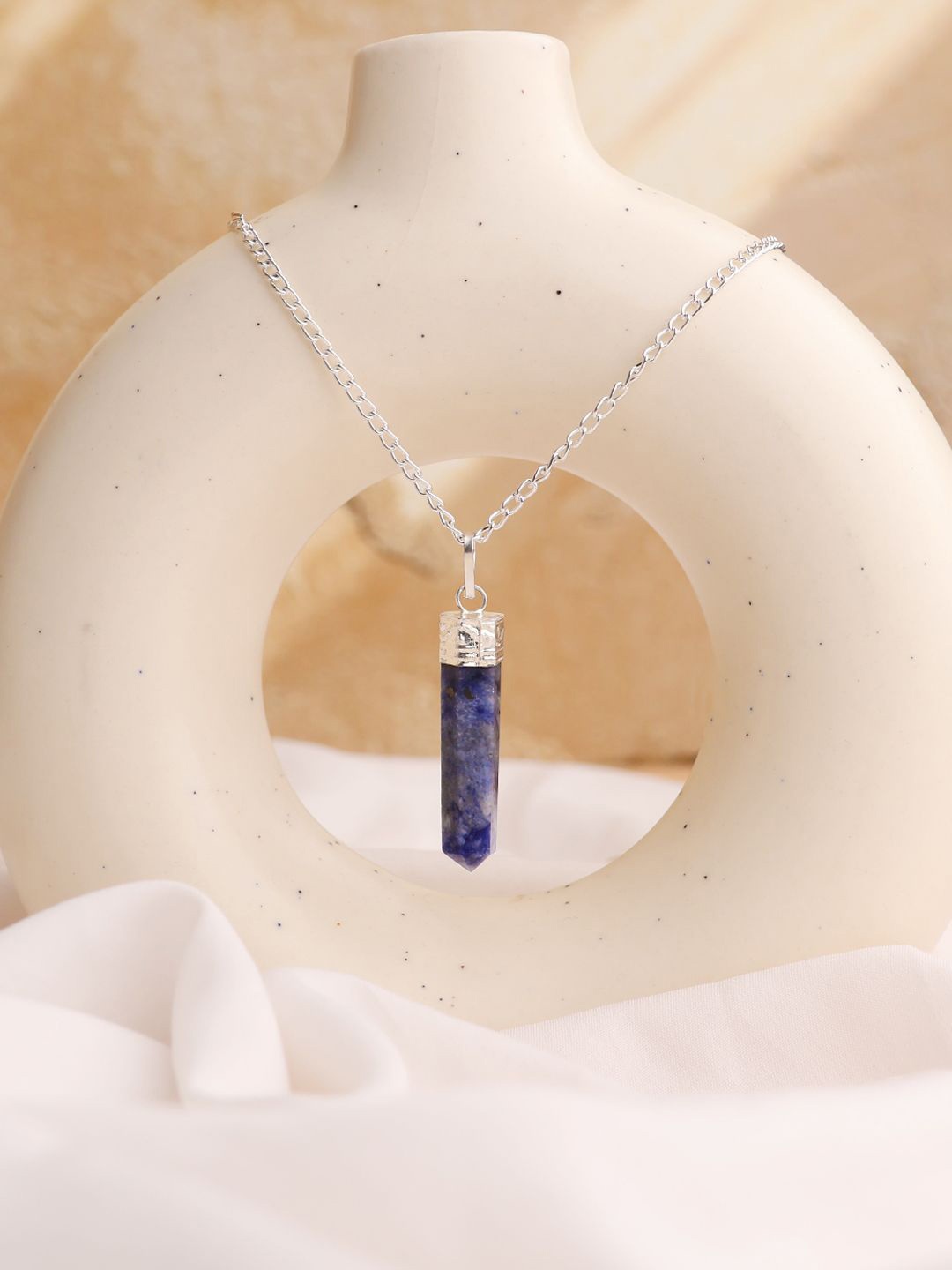 

Shubhanjali Unisex Silver-Plated Sodalite Stone Studded Pencil Pendant, Blue