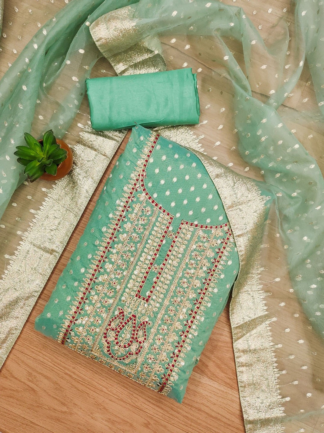 

KALINI Embroidered Unstitched Dress Material, Blue