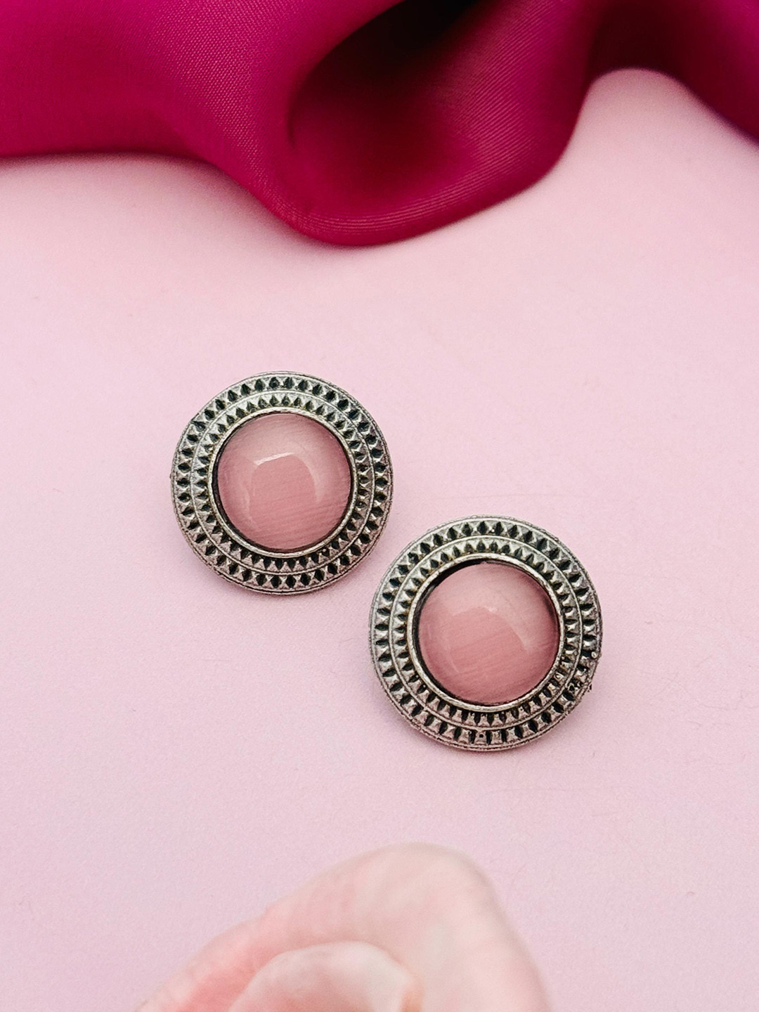 

Sangria German Silver-Plated Stone Studded Studs