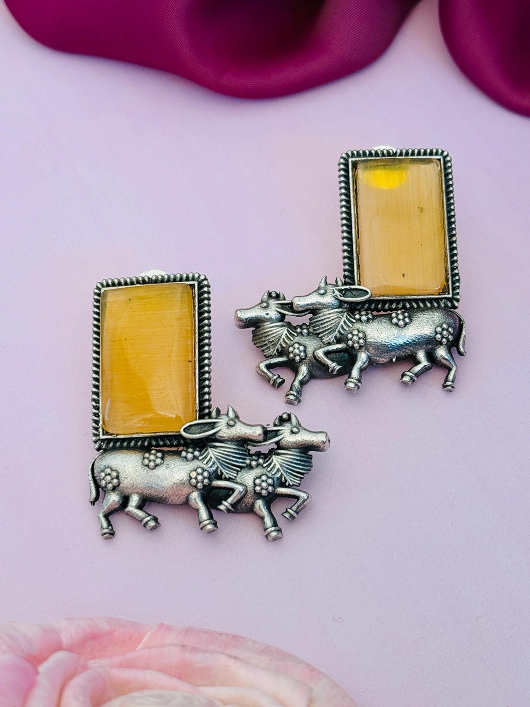 

Sangria Silver-Plated Stones Studded Geometric Drop Earrings