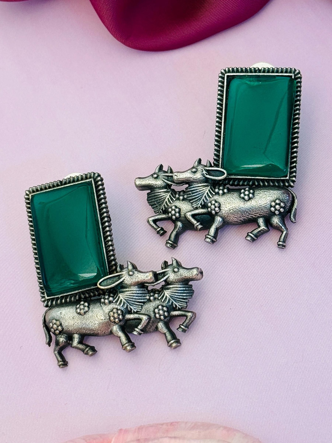 

Sangria German Silver-Plated & Stone-Studded Studs