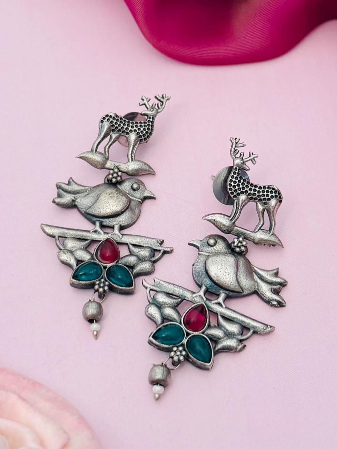 

Sangria Silver-Plated Stone-Studded Classic Drop Earrings