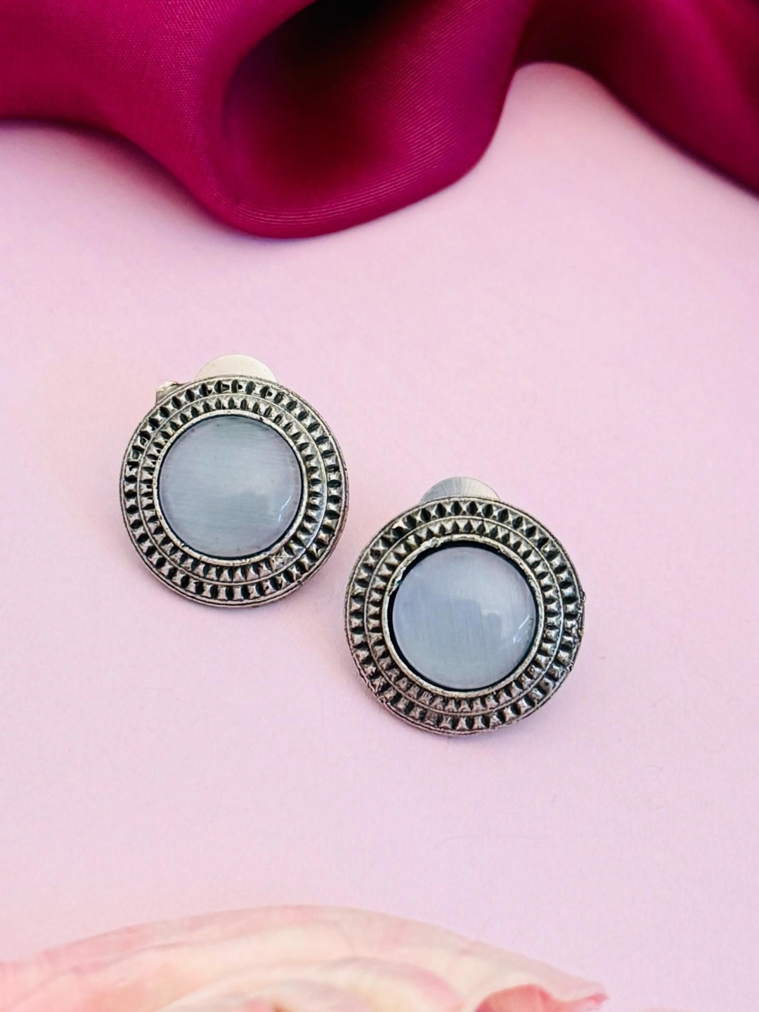 

Sangria German Silver-Plated & Stone-Studded Circular Studs