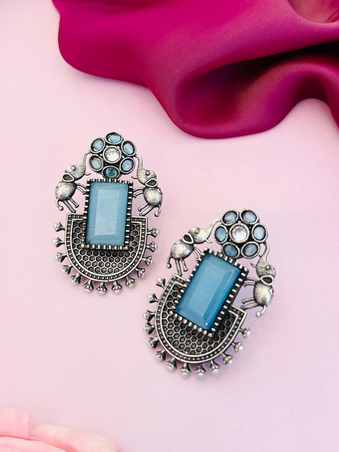 

Sangria German Silver-Plated Stones Studded Drop Earrings