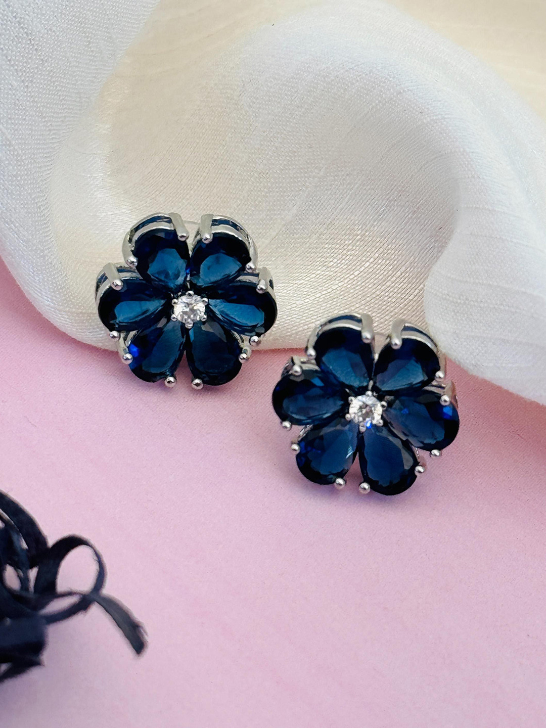 

Sangria Silver-Plated AD Studded Floral Studs