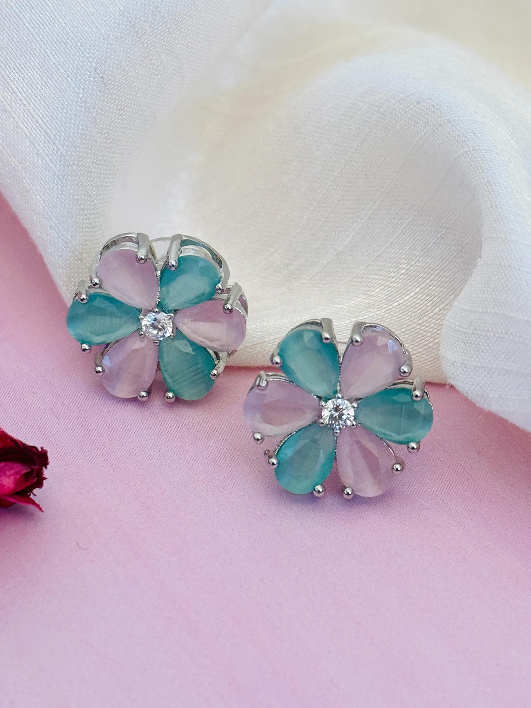 

Sangria Silver Plated Stone Studded Floral Studs