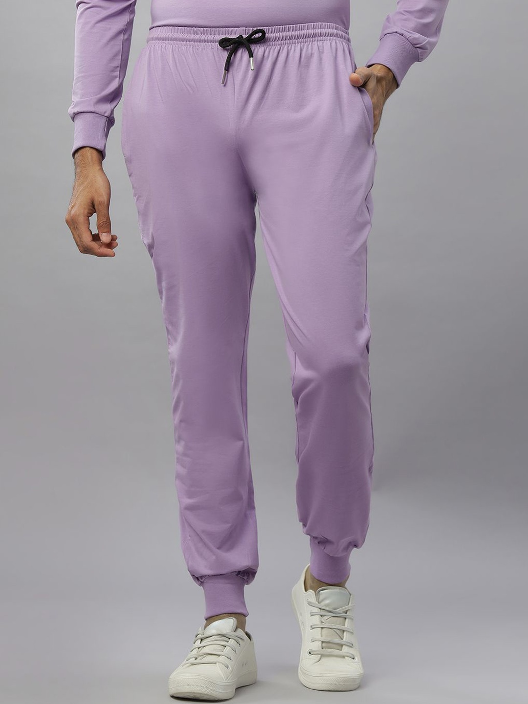 

N AND J Men Pure Cotton Mid-Rise Joggers, Lavender