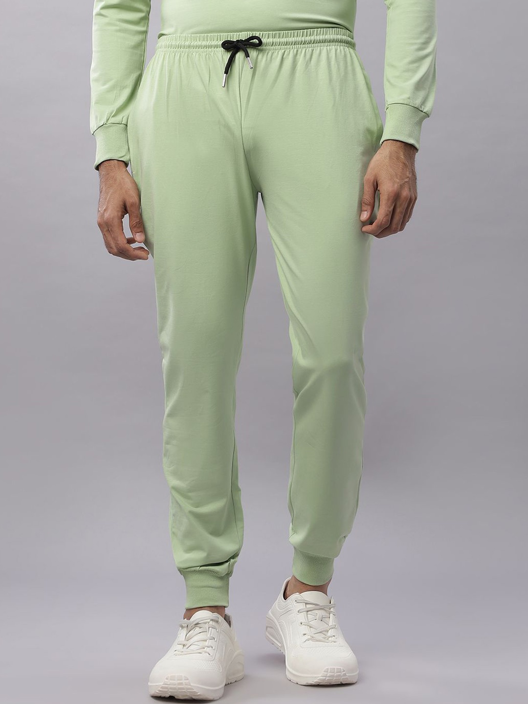 

N AND J Men Pure Cotton Mid-Rise Joggers, Green