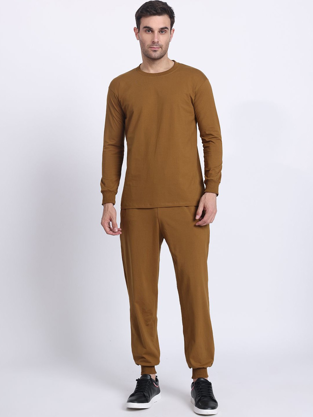 

N AND J Men Pure Cotton Mid-Rise Joggers, Copper