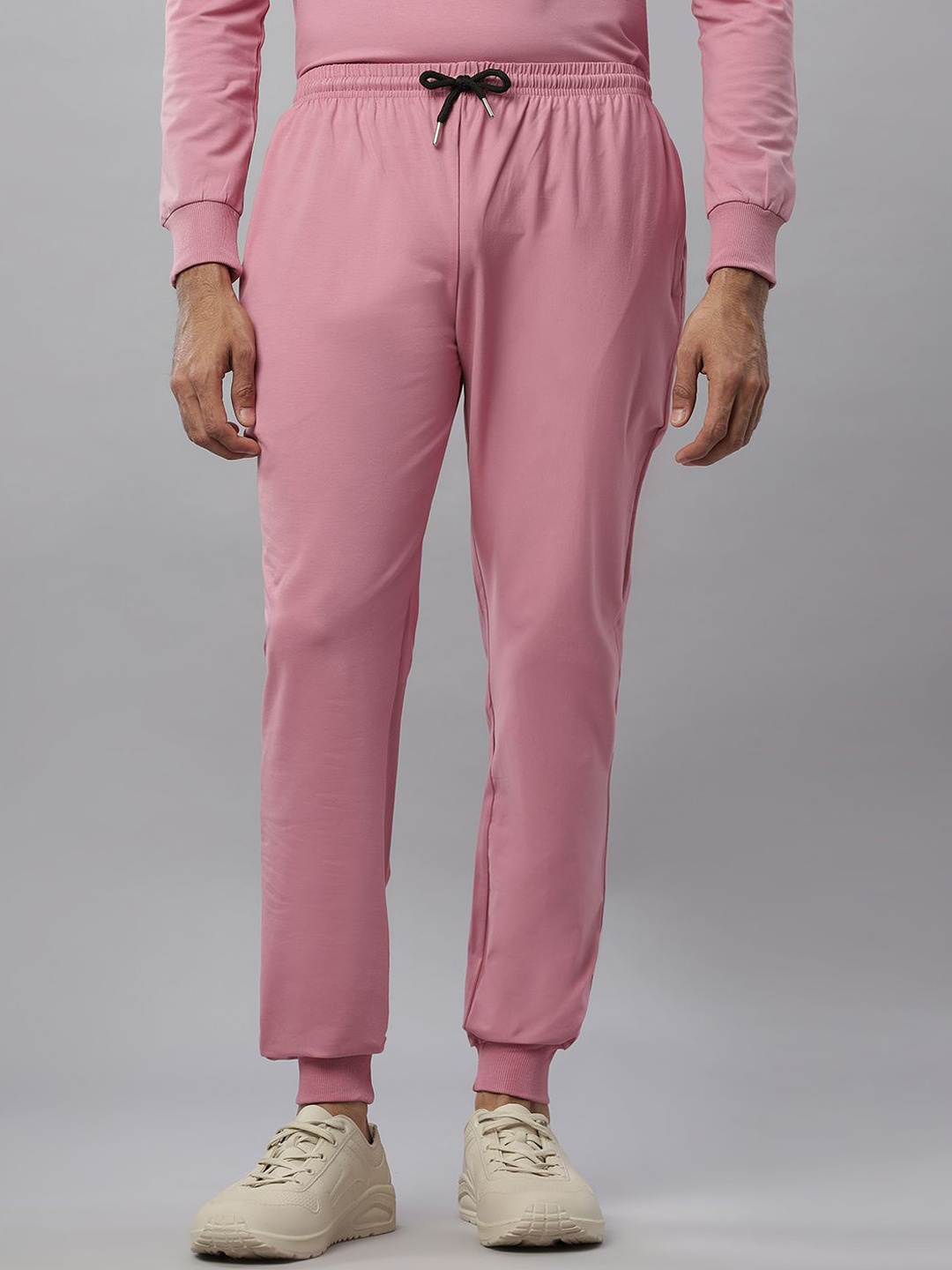 

N AND J Men Pure Cotton Mid-Rise Joggers, Pink