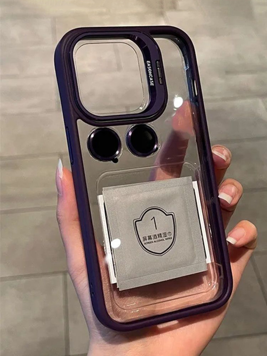 

Luxury Kase Solid iPhone 16 Metal Ring Protector Back Case, Transparent