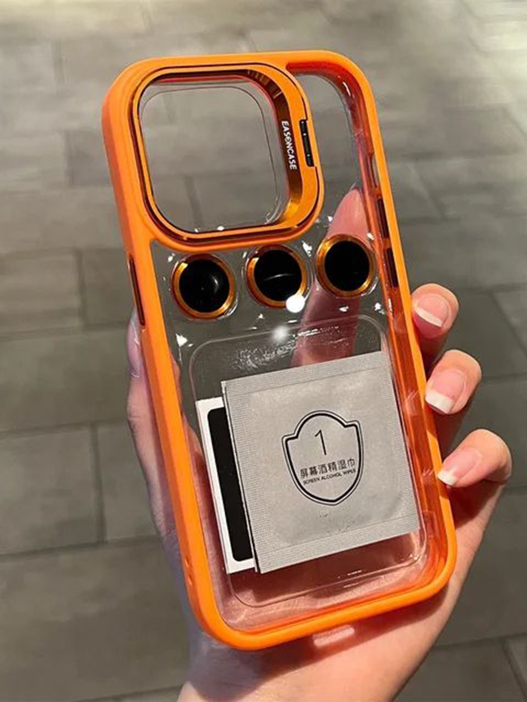 

Luxury Kase Solid iPhone 16 Pro Max Metal Ring Protector Back Case, Transparent