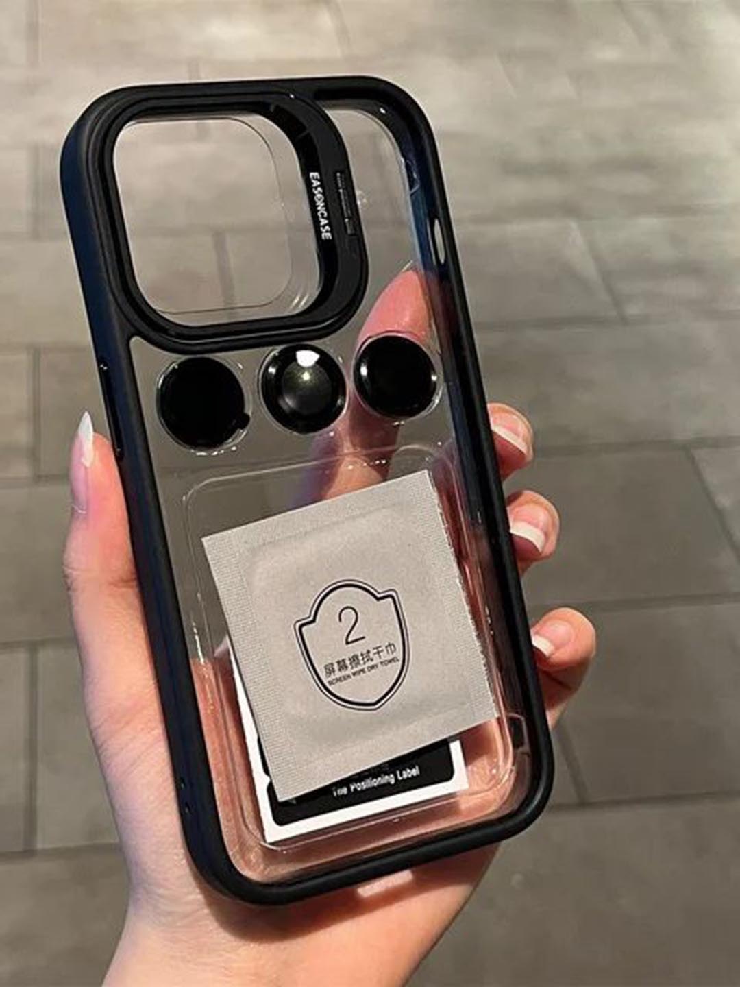 

Luxury Kase Solid iPhone 16 Pro Max Metal Ring Protector Back Case, Transparent