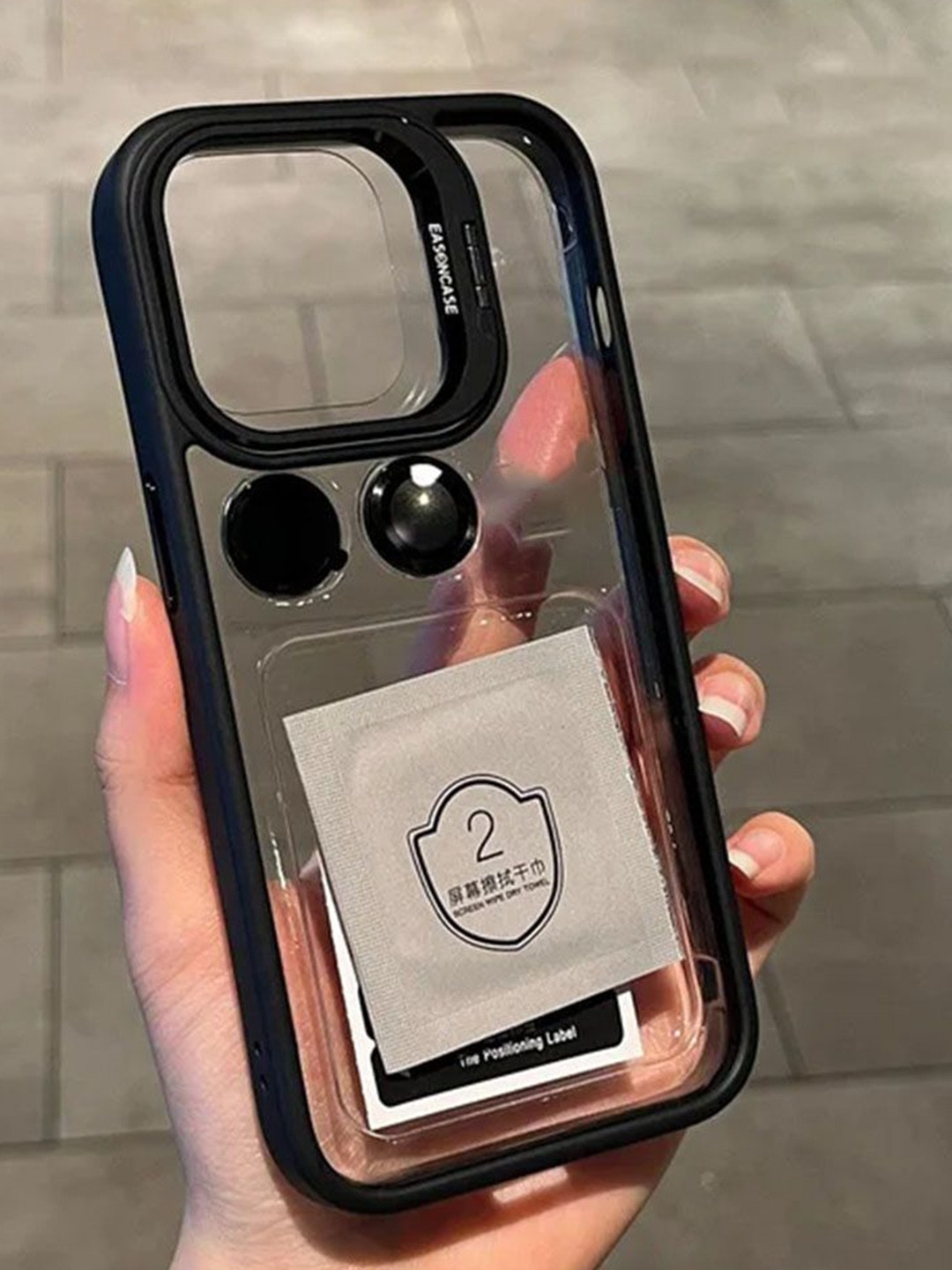 

Luxury Kase Solid iPhone 14 Metal Ring Protector Back Case, Transparent