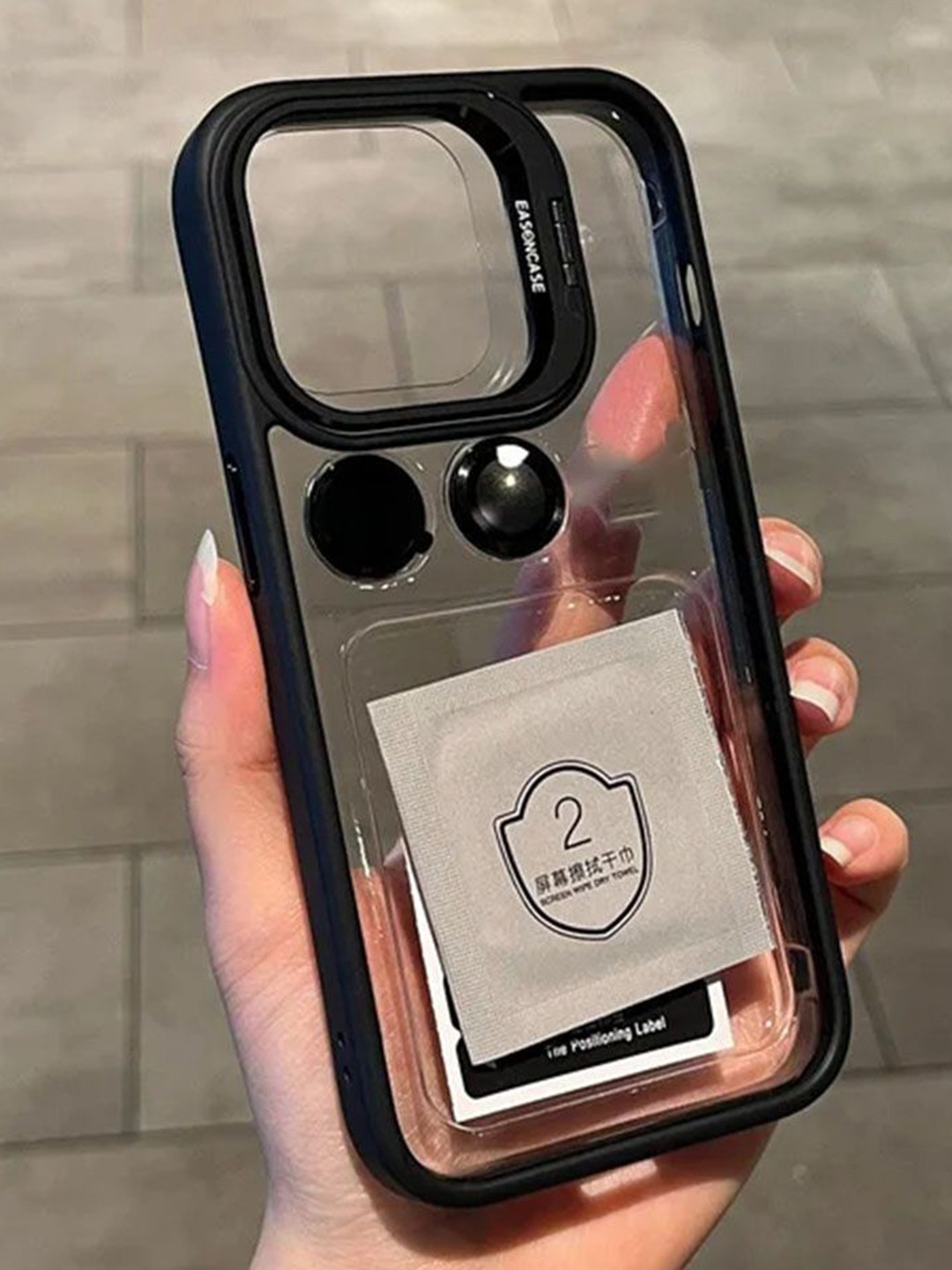 

Luxury Kase Solid iPhone 15 Plus Metal Ring Protector Back Case, Transparent