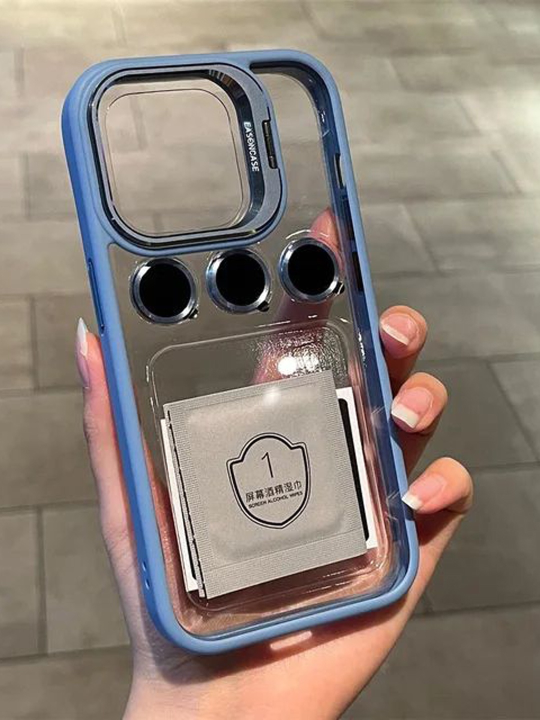 

Luxury Kase Solid iPhone 16 Pro Max Metal Ring Protector Back Case, Transparent