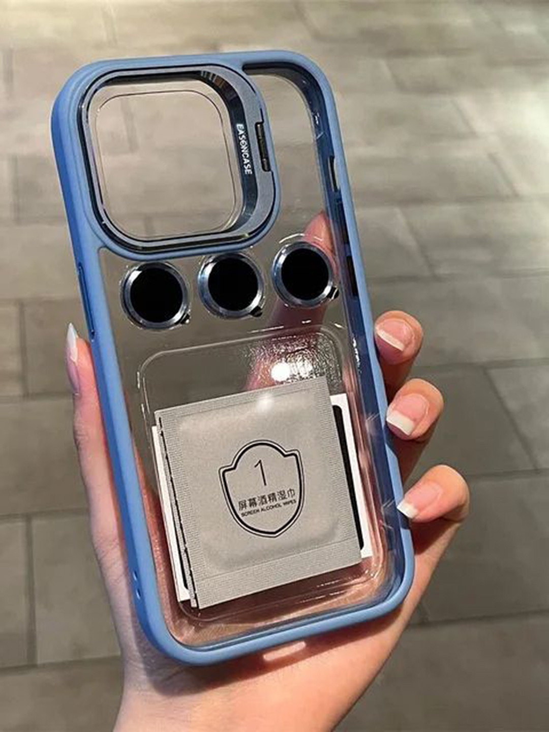 

Luxury Kase Solid iPhone 15 Pro Metal Ring Protector Back Case, Transparent