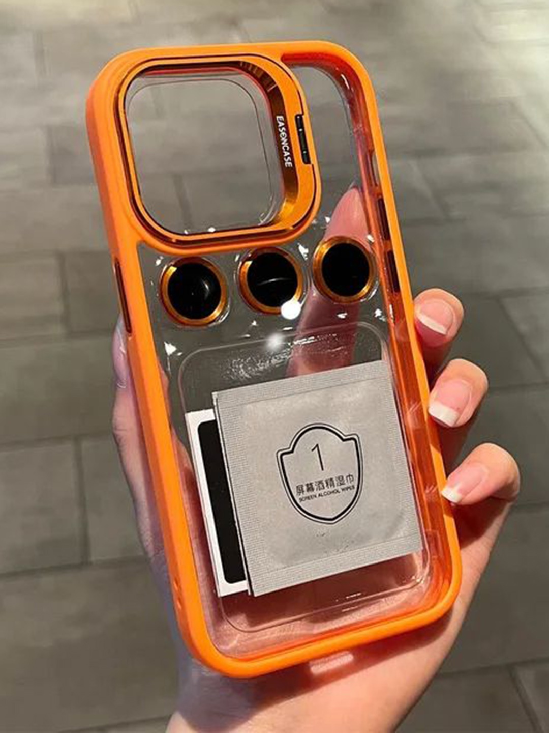 

Luxury Kase Solid iPhone 14 Pro Max Metal Ring Protector Back Case, Transparent