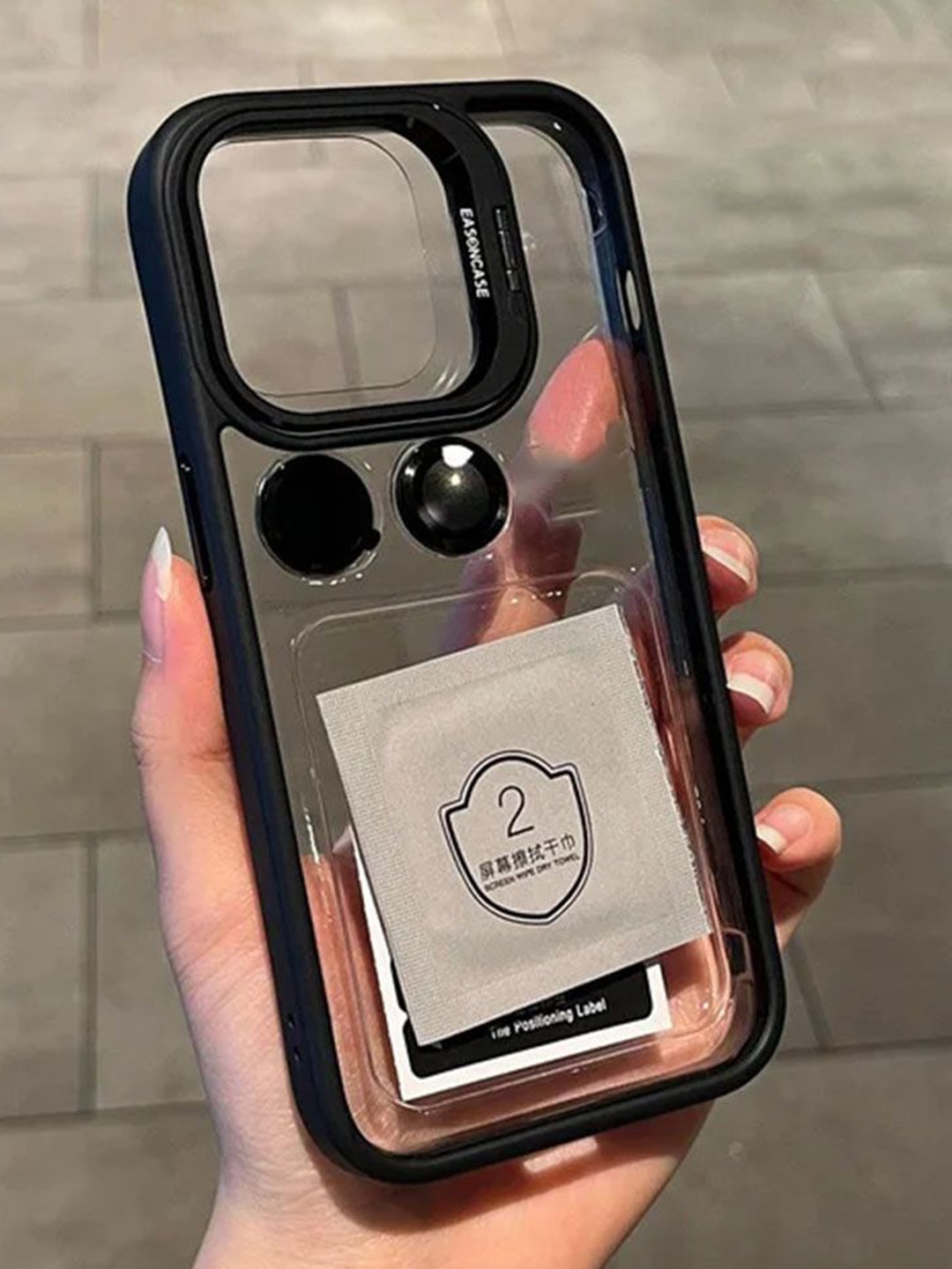 

Luxury Kase Solid iPhone 16 Plus Metal Ring Protector Back Case, Transparent