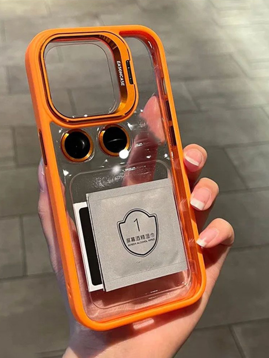 

Luxury Kase LK103 Solid Printed iPhone 13 Metal Ring Protector Back Case, Transparent