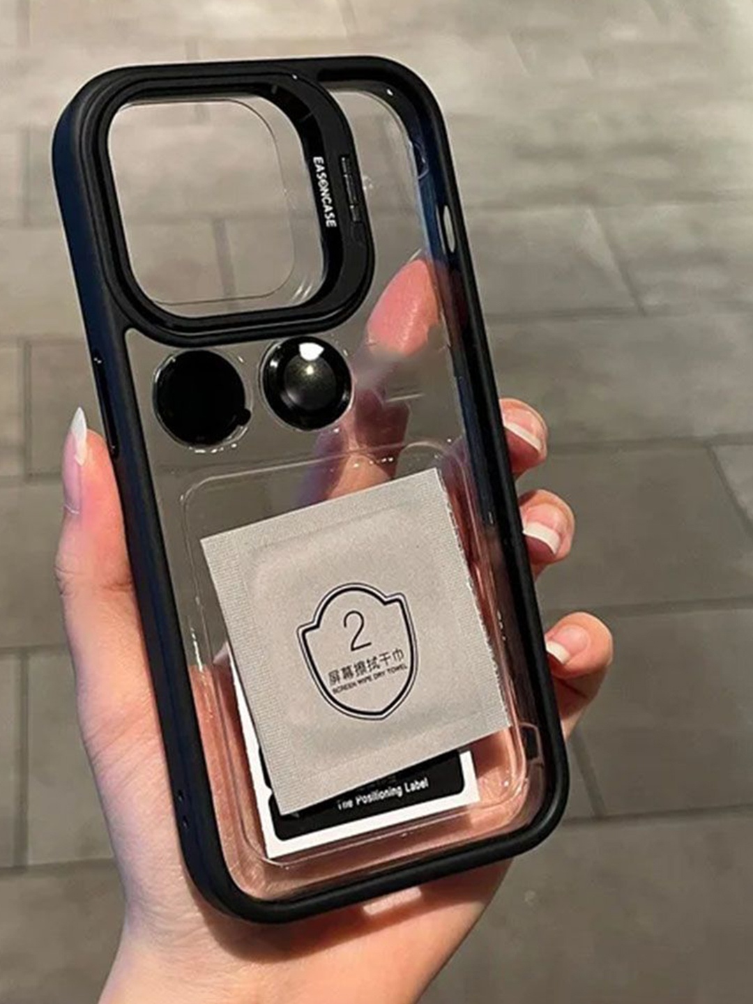 

Luxury Kase Solid iPhone 15 Metal Ring Protector Back Case, Transparent