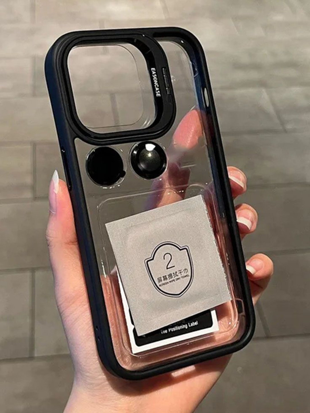 

Luxury Kase Solid iPhone 14 Plus Metal Ring Protector Back Case, Transparent