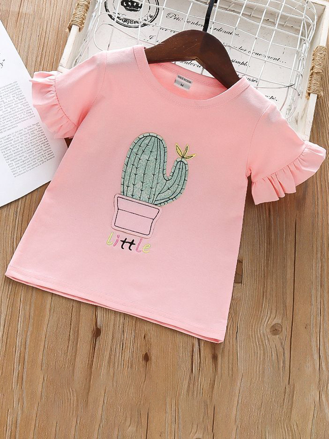 

YK Girls Floral Printed Round Neck Cotton Casual T-shirt, Pink