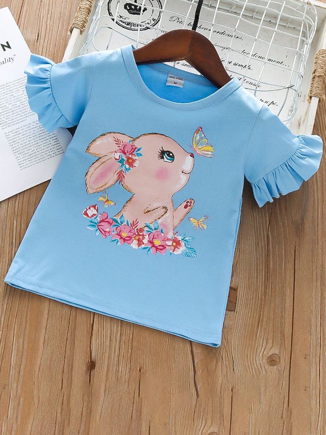

YK Girls Graphic Printed Round Neck Cotton T-shirt, Blue