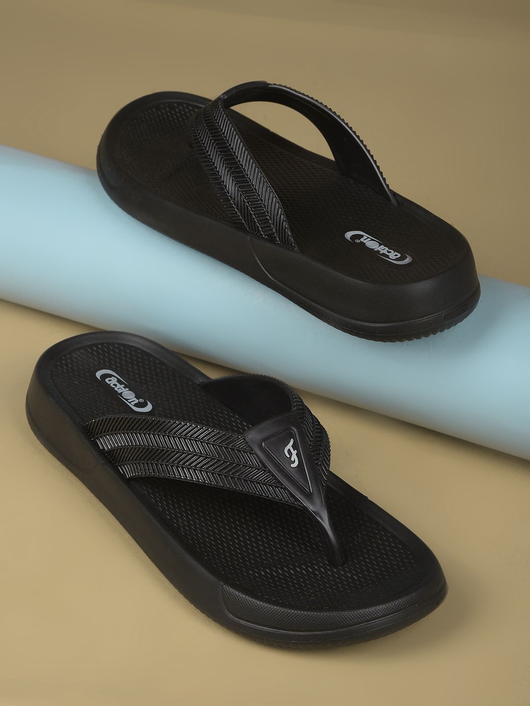 

Action Men Striped Thong Flip-Flops, Black