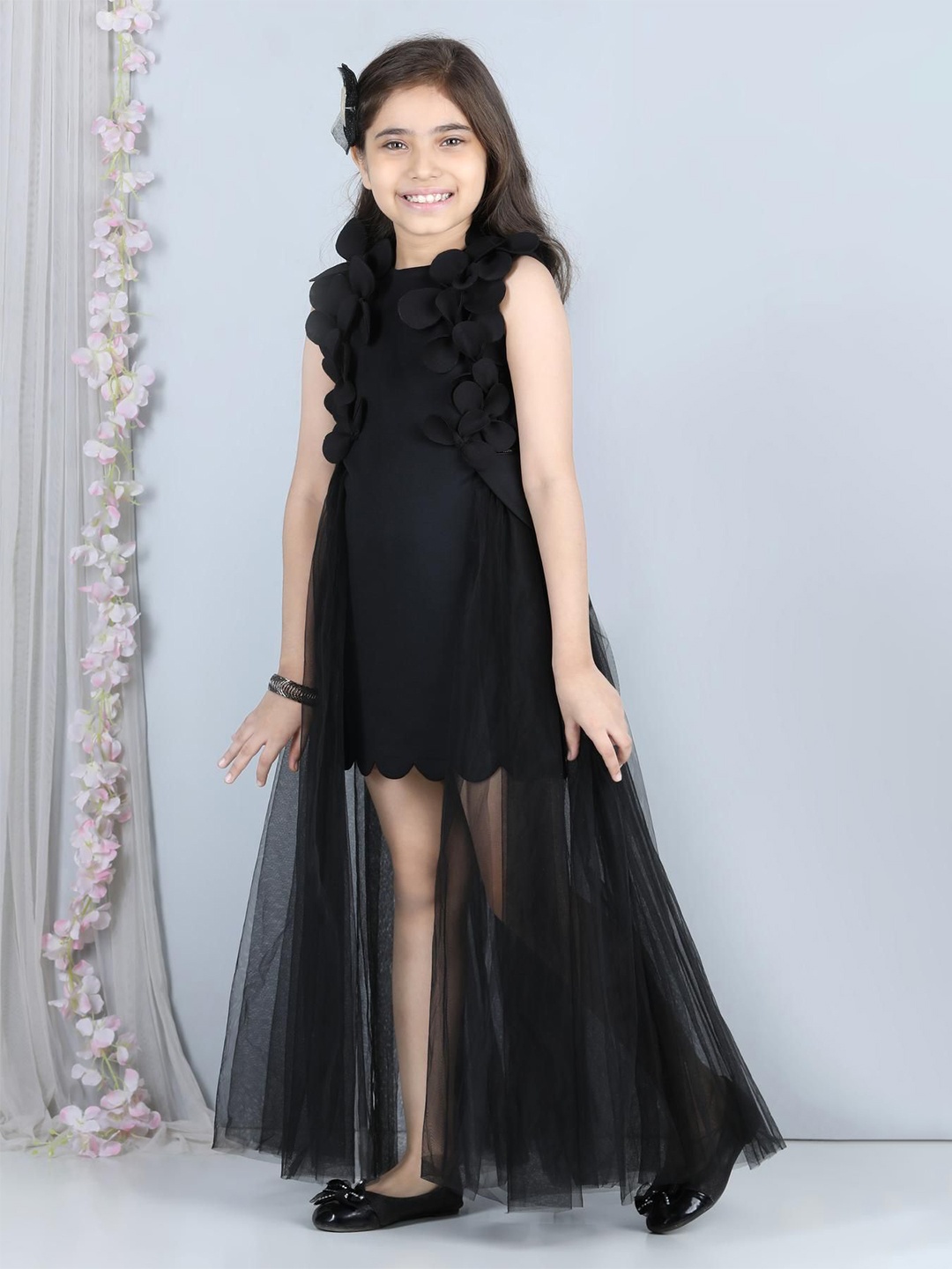 

THE LITTLE CELEBS Net Maxi Dress, Black