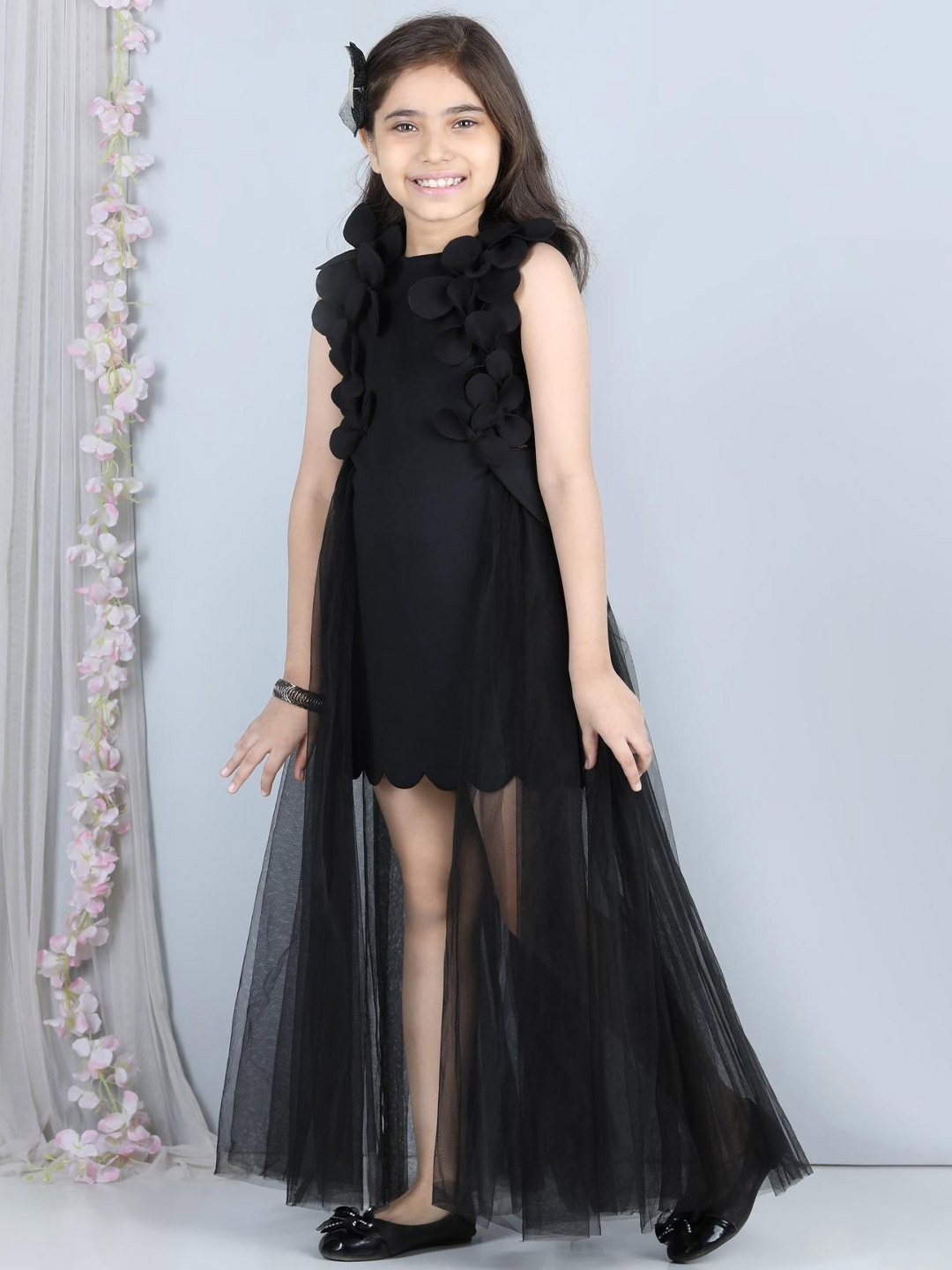 

THE LITTLE CELEBS Net Maxi Dress, Black