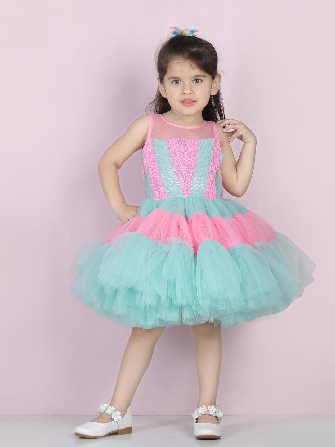 

THE LITTLE CELEBS Net Fit & Flare Dress, Blue