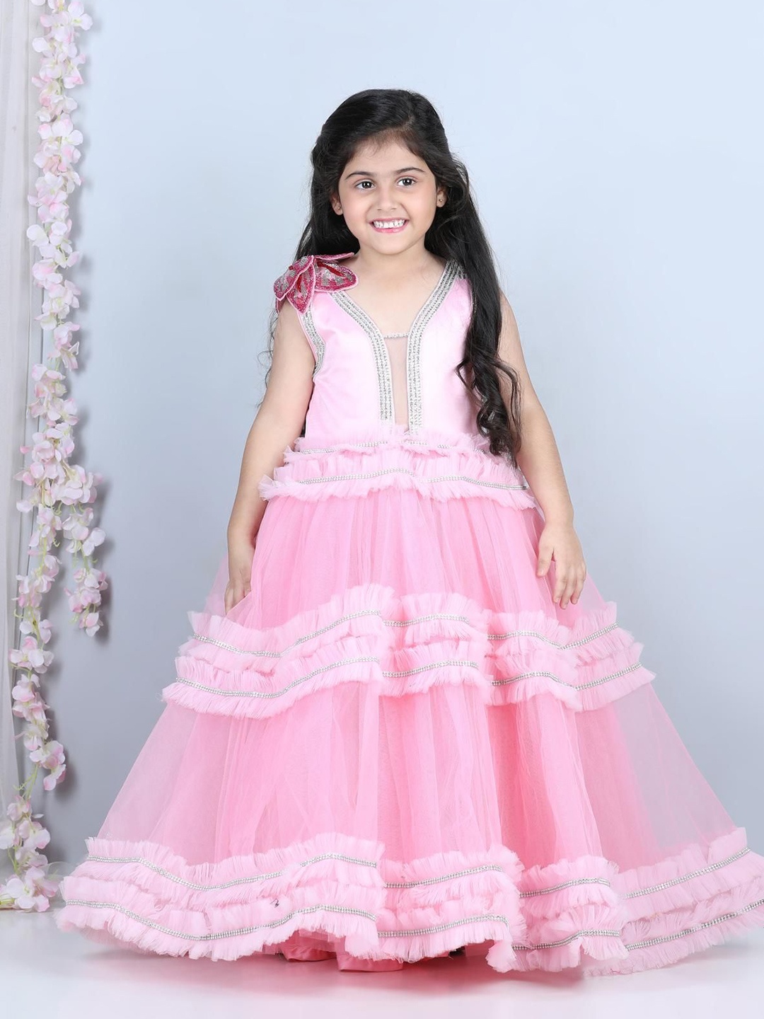 

THE LITTLE CELEBS Net Maxi Dress, Pink