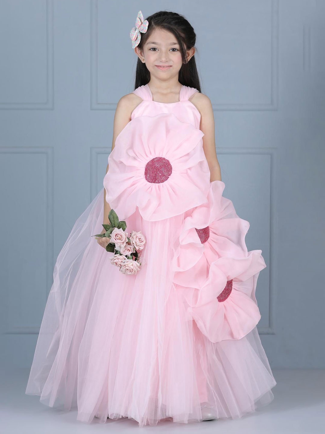

THE LITTLE CELEBS Net Maxi Dress, Pink