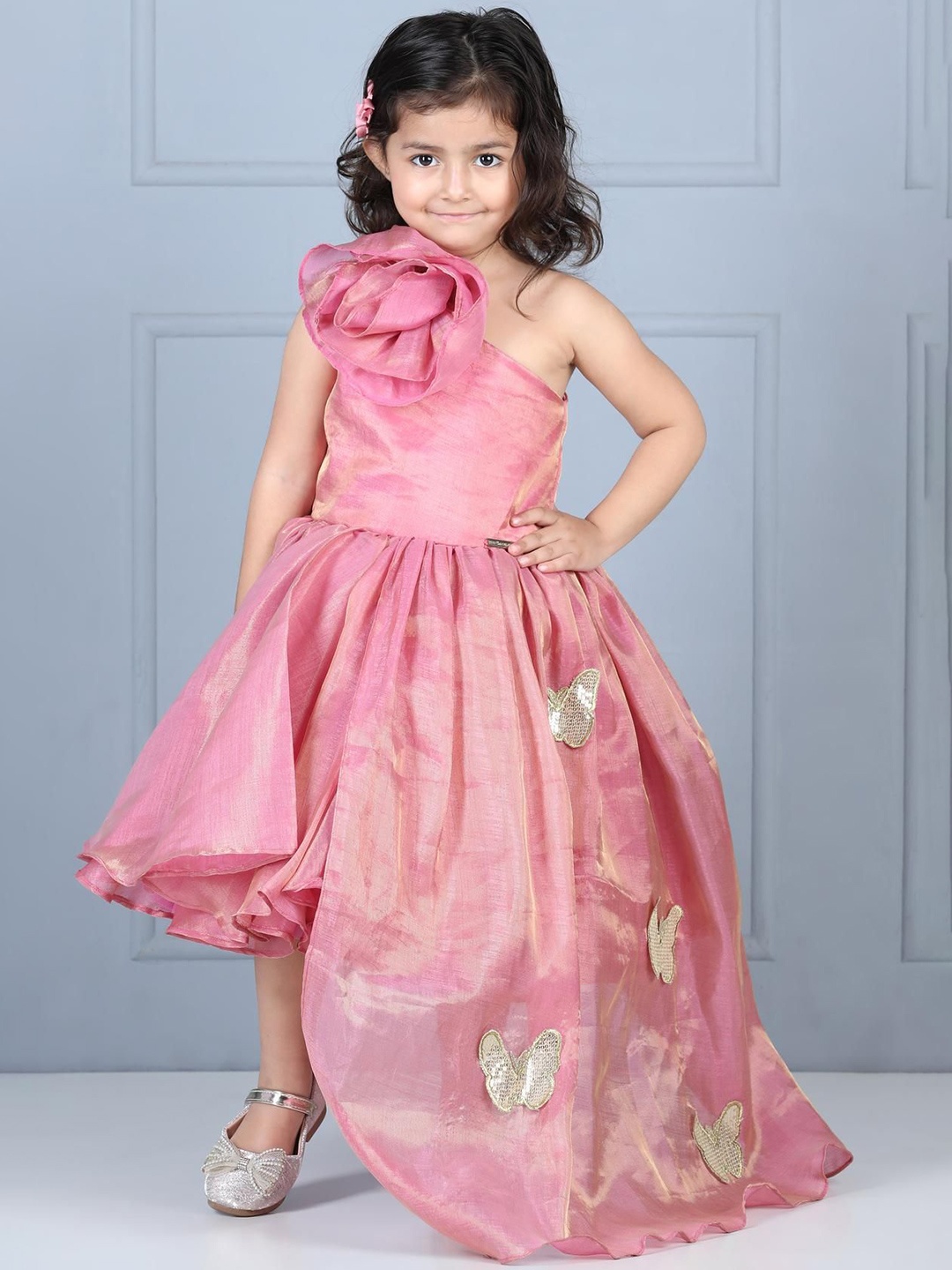 

THE LITTLE CELEBS Organic Cotton A-Line Midi Dress, Pink