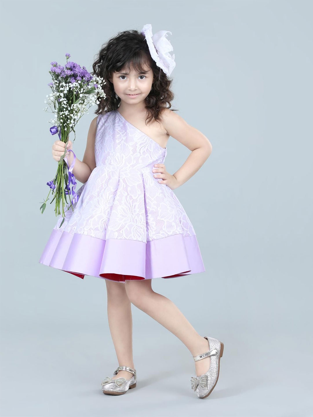 

THE LITTLE CELEBS Floral Net Fit & Flare Dress, Purple