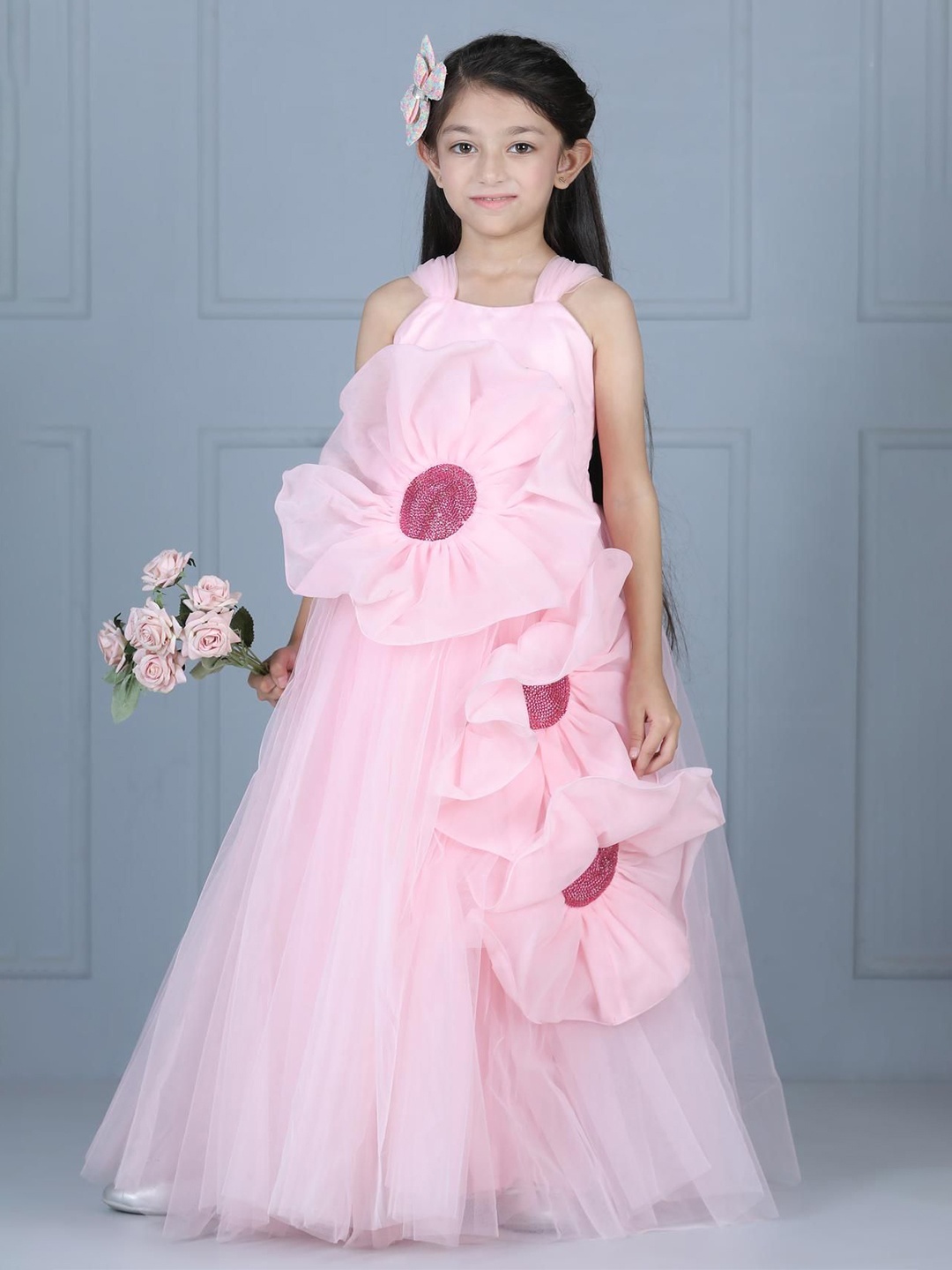 

THE LITTLE CELEBS Net Maxi Dress, Pink
