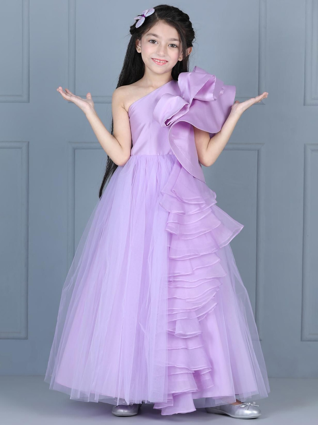 

THE LITTLE CELEBS Net Fit & Flare Maxi Dress, Purple