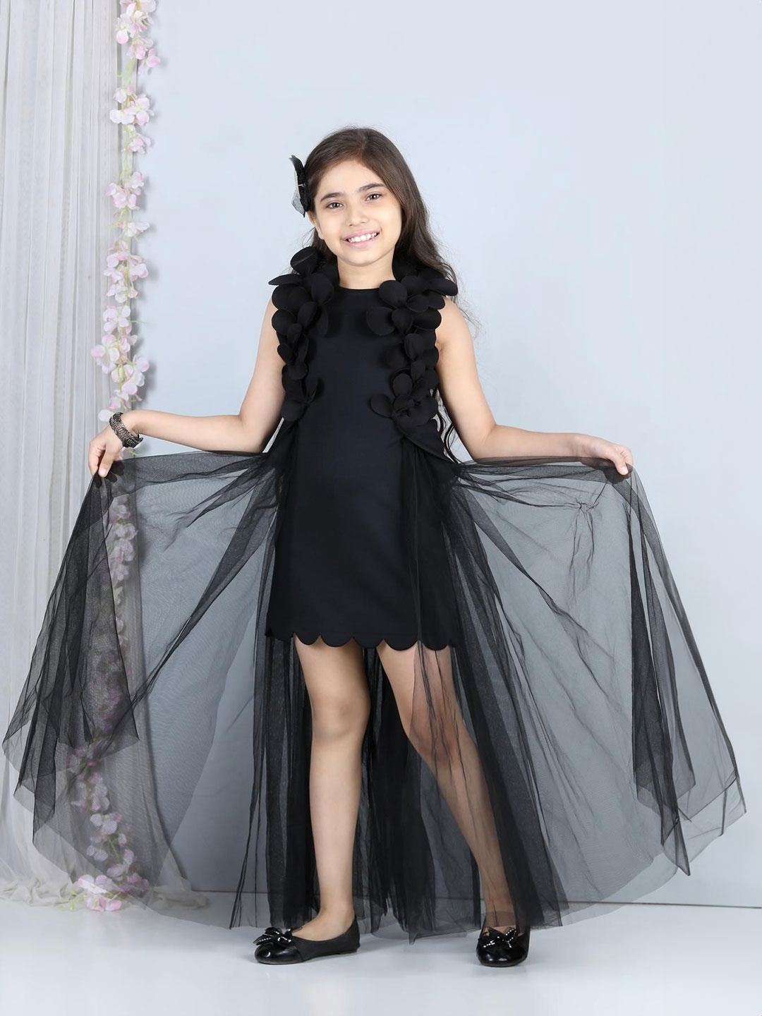 

THE LITTLE CELEBS Net Maxi Dress, Black