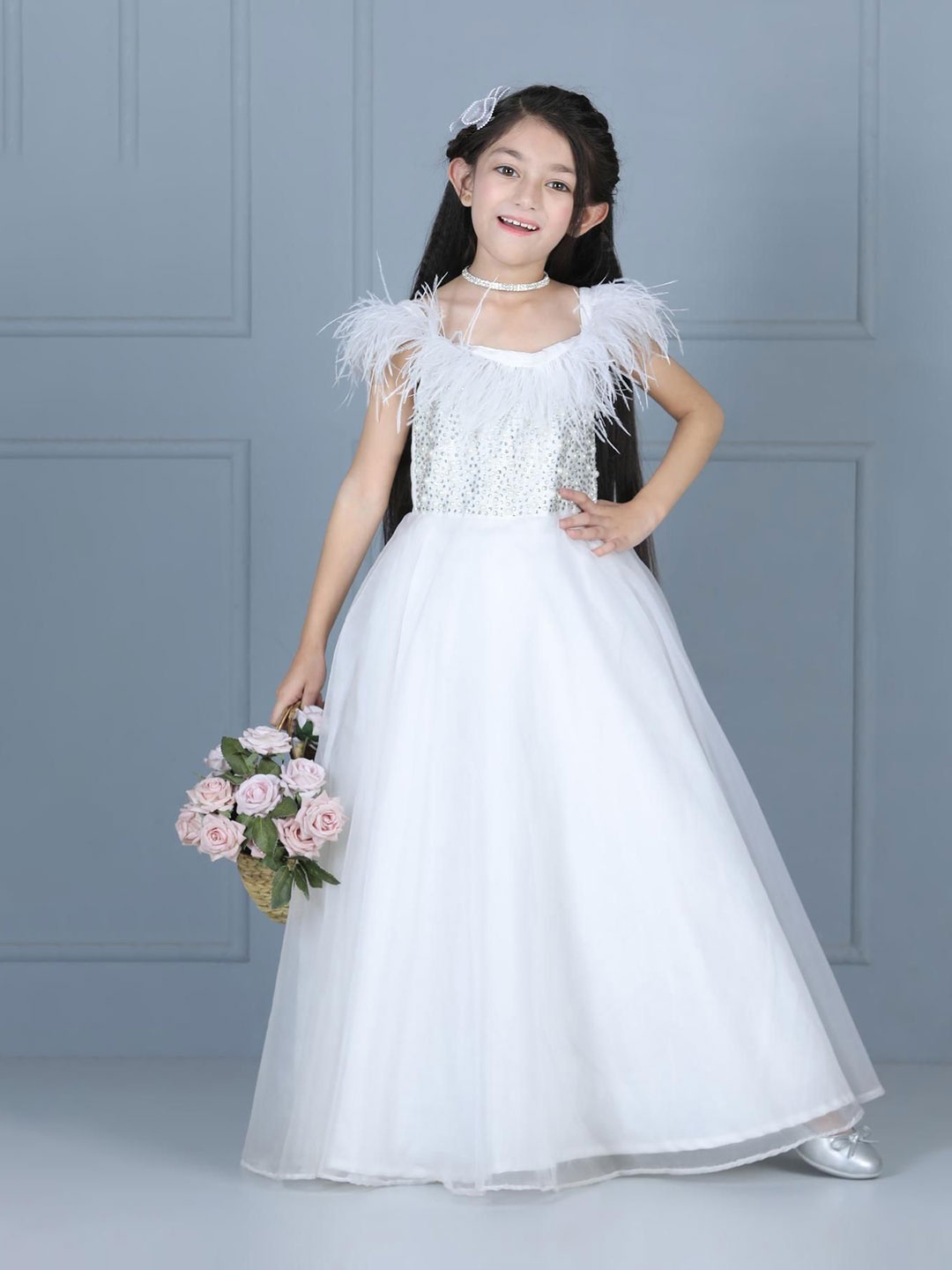 

THE LITTLE CELEBS Net Maxi Dress, White
