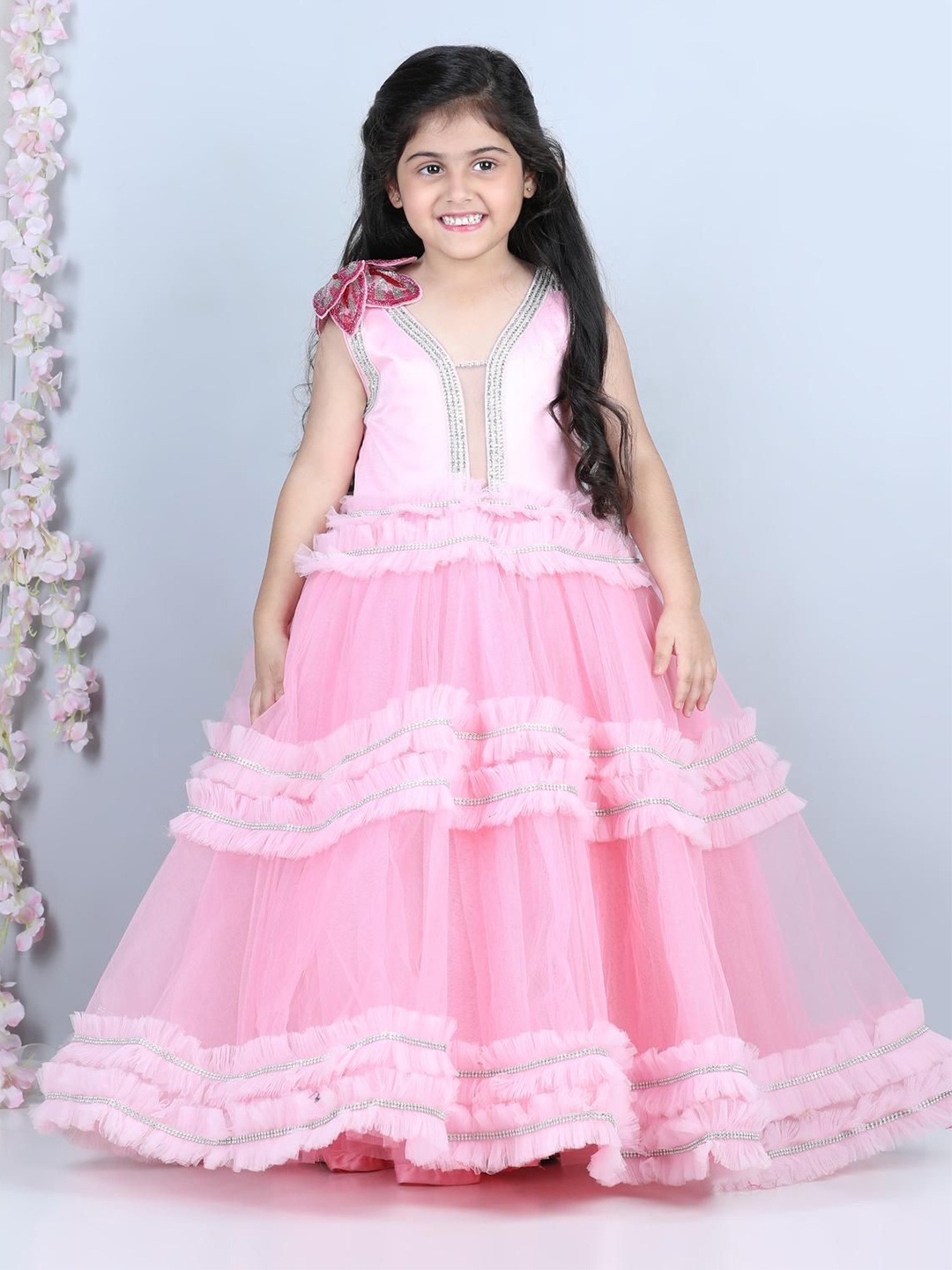 

THE LITTLE CELEBS Net Maxi Dress, Pink