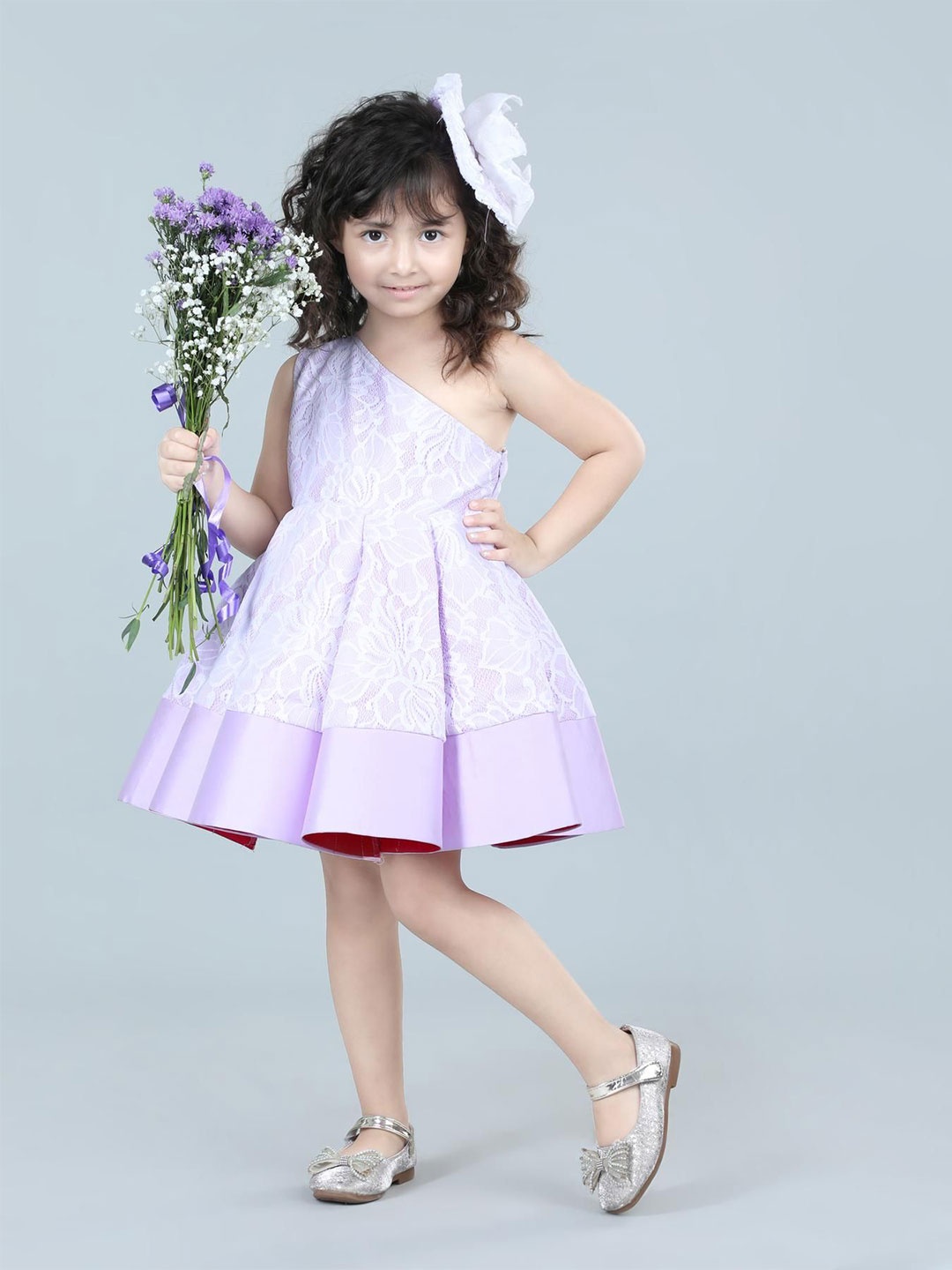 

THE LITTLE CELEBS Floral Net Fit & Flare Dress, Purple