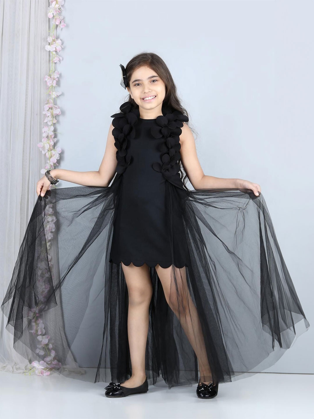 

THE LITTLE CELEBS Net Maxi Dress, Black