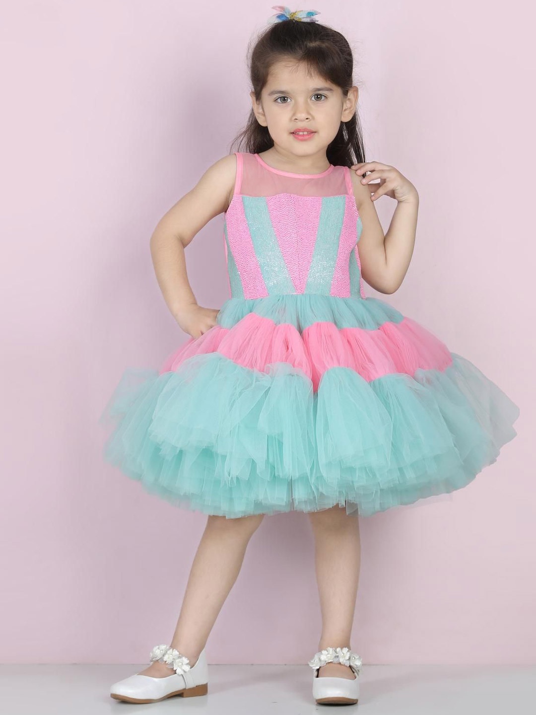 

THE LITTLE CELEBS Net Fit & Flare Dress, Blue