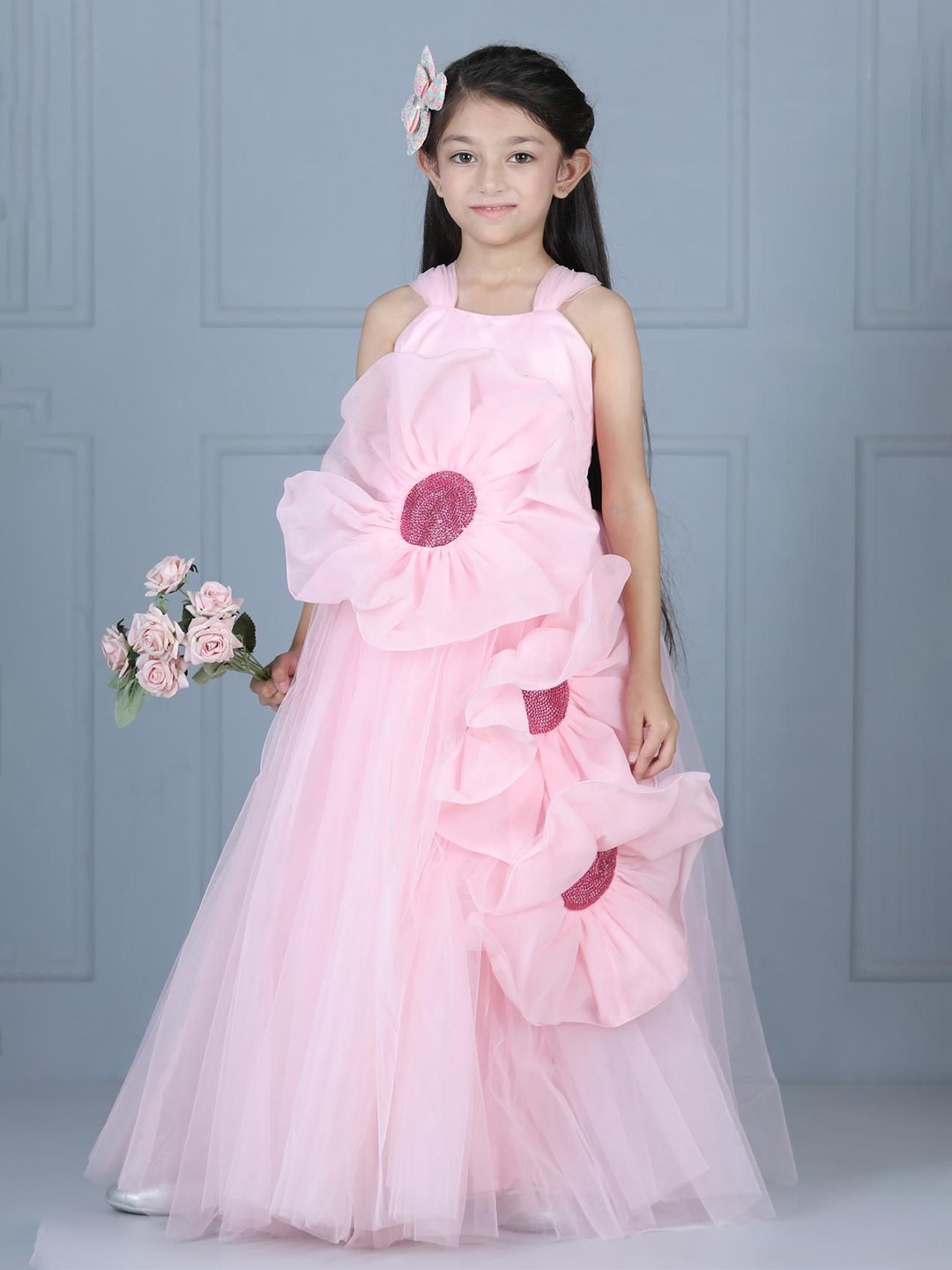 

THE LITTLE CELEBS Net Maxi Dress, Pink