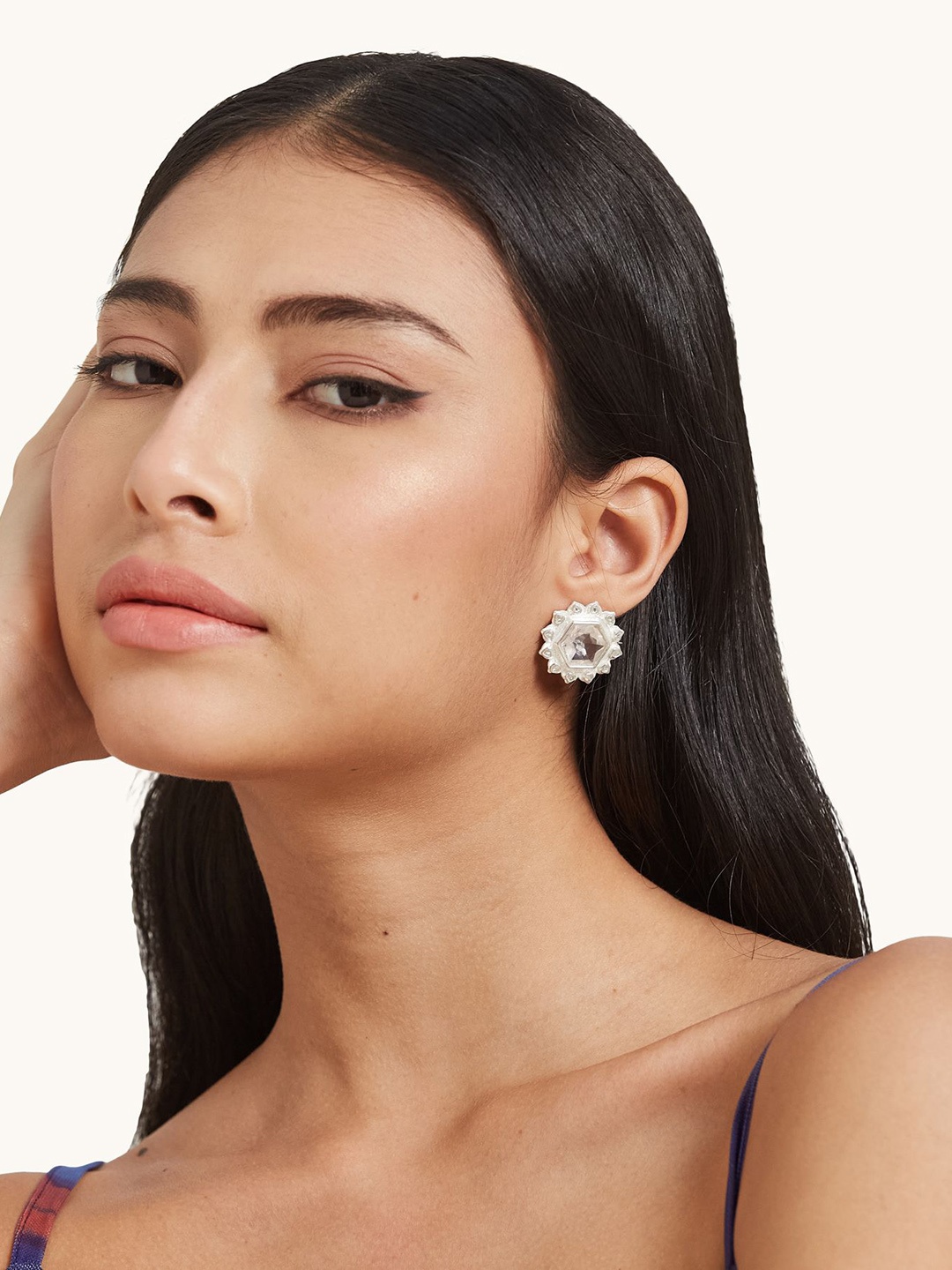 

Mareeci Silver-Plated Quartz Contemporary Studs